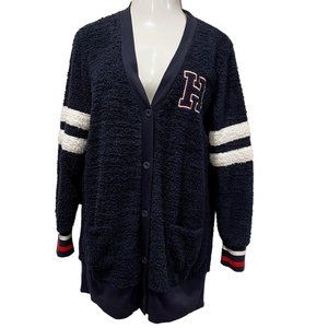 Tommy Hilfiger Teddy Lounge Preppy Long Cardigan, Navy, Red, White, L